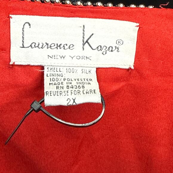 Laurence Kazar Red Beaded Silk Open Front Jacket Cardigan Plus Size 2X - Picture 12 of 13